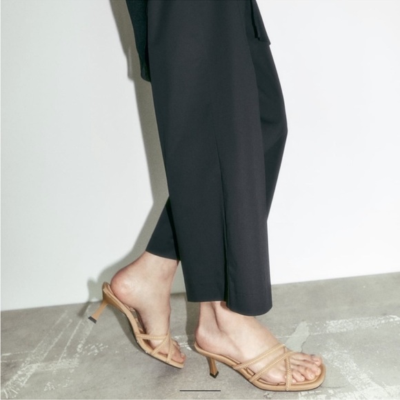 Zara athletic heeled sandals Beige NWT - Picture 2 of 6